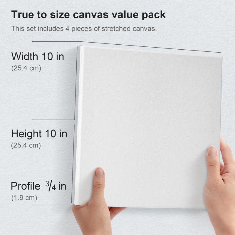 PHOENIX Watercolor Stretched Canvases, 10x10 Inch/4 Pack - 8 Oz, 3/4 Inch Profile, 100% Cotton Triple Primed White Blank Canvases for Watercolor, Acrylic, Gouache, Tempera, Crafts & Pouring Art - Image 2